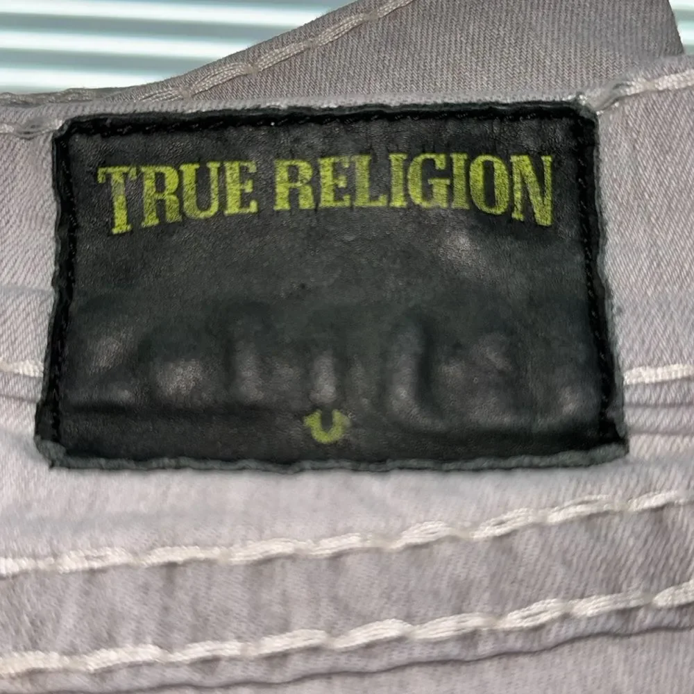 True Religion Ricky Straight Leg Gray Jeans Men’s 44x33 Rope Stitch Slim Fit